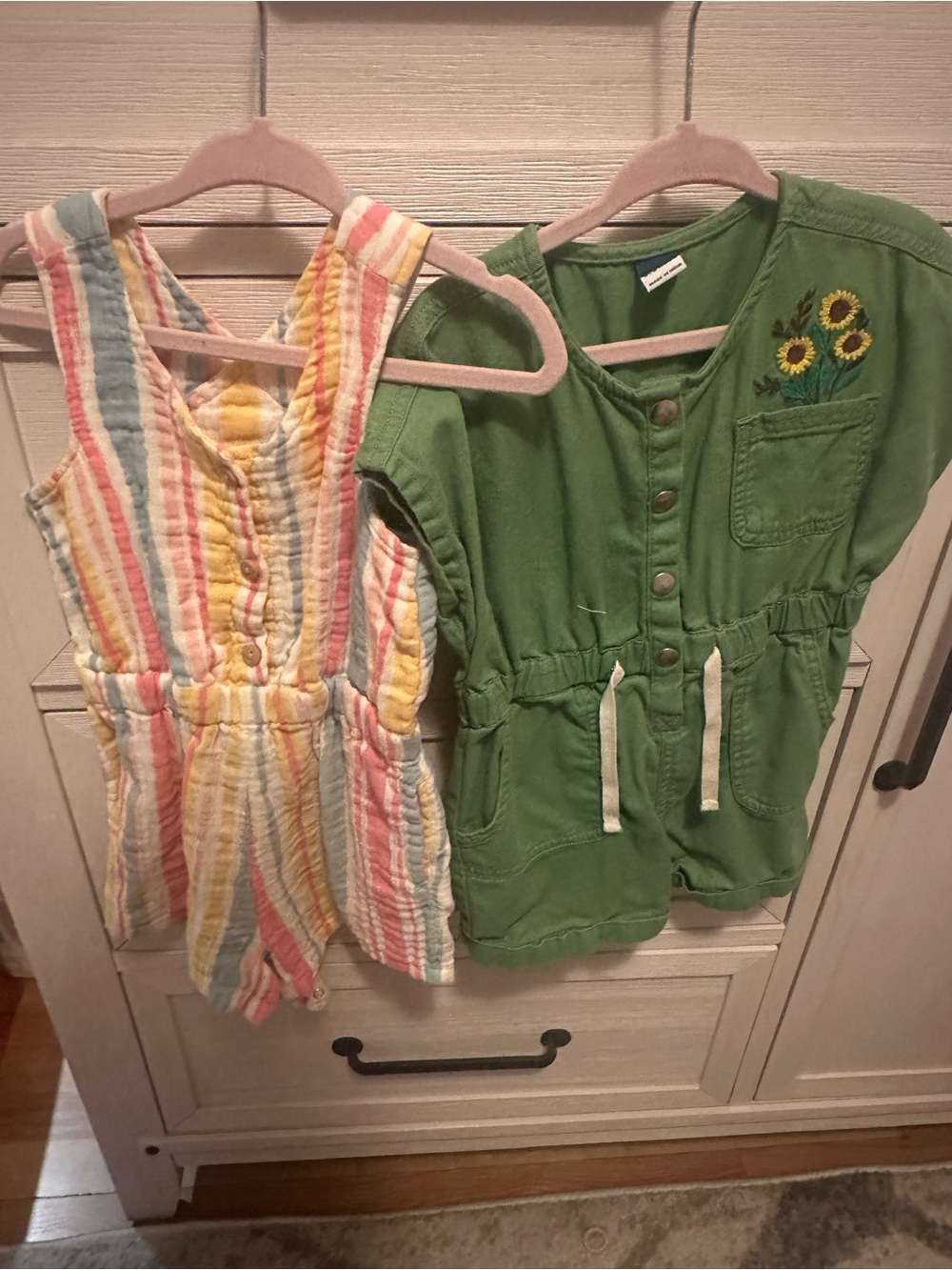 Old Navy Girls' Green Sunflower Romper & Pastel Stripe One-Piece Set